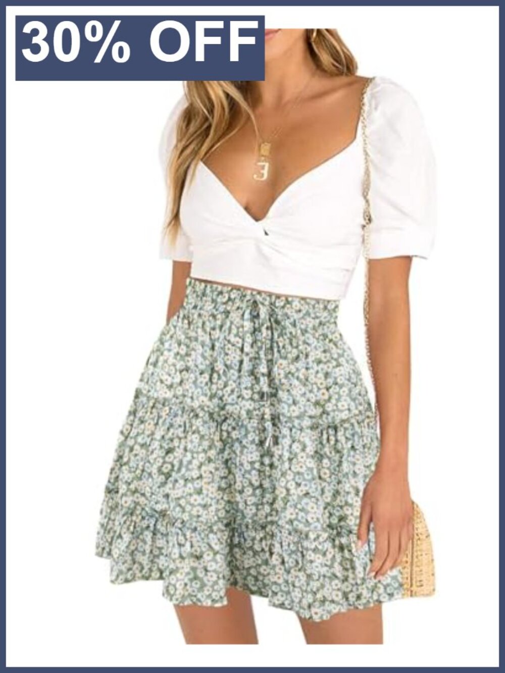High Waisted Floral Mini Skirt Ruffle Summer Boho A-Line